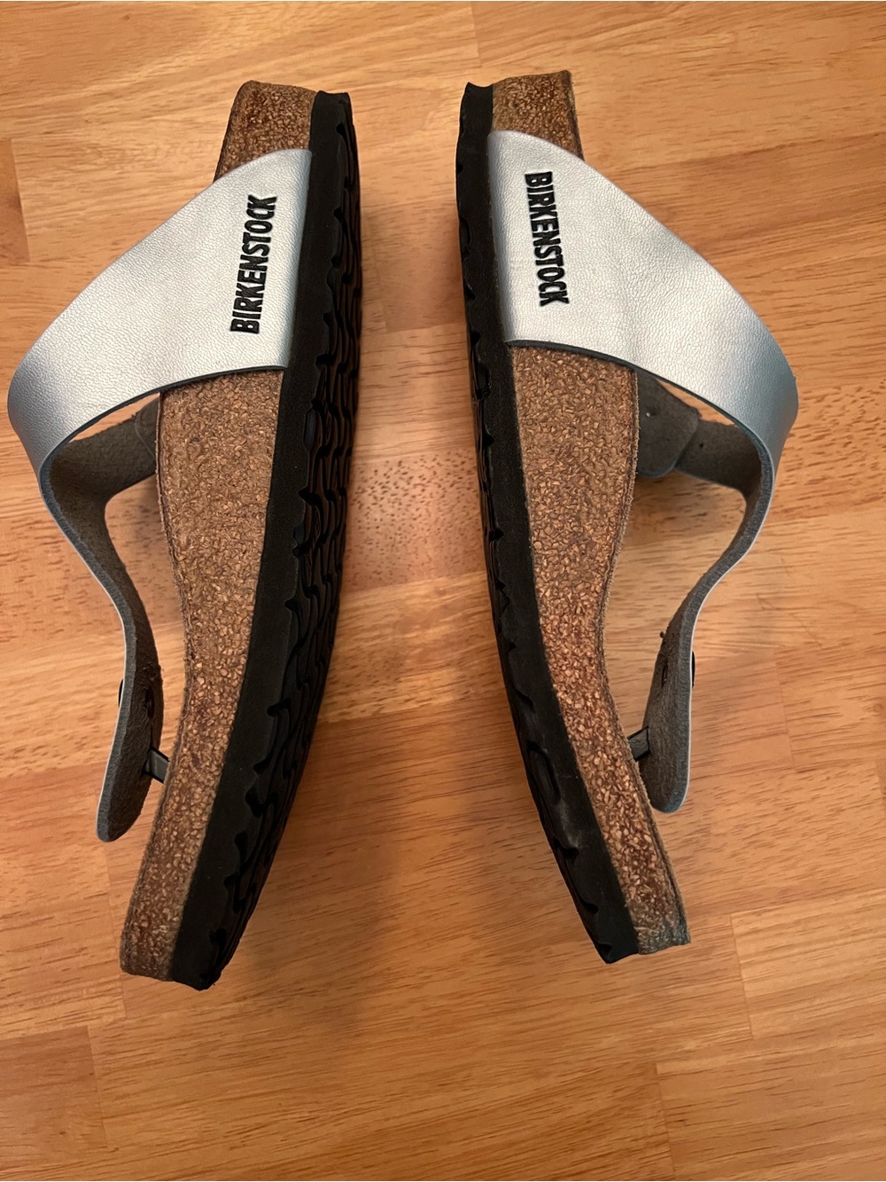 Birkenstock Silver Taupe T-Strap Sandals - Picture 7 of 9